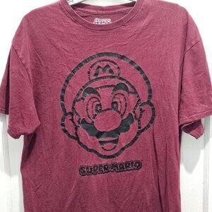 SUPER MARIO Tee Shirt - Size Large Youth - Burgundy Color